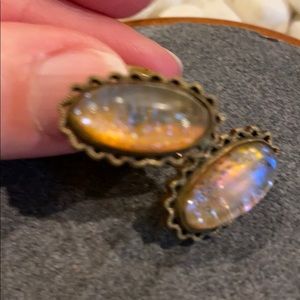 Antique Glass Opalescent metal base cuff links.